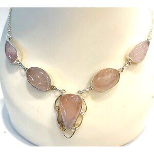 Vintage Pink and Silver Oval Necklace